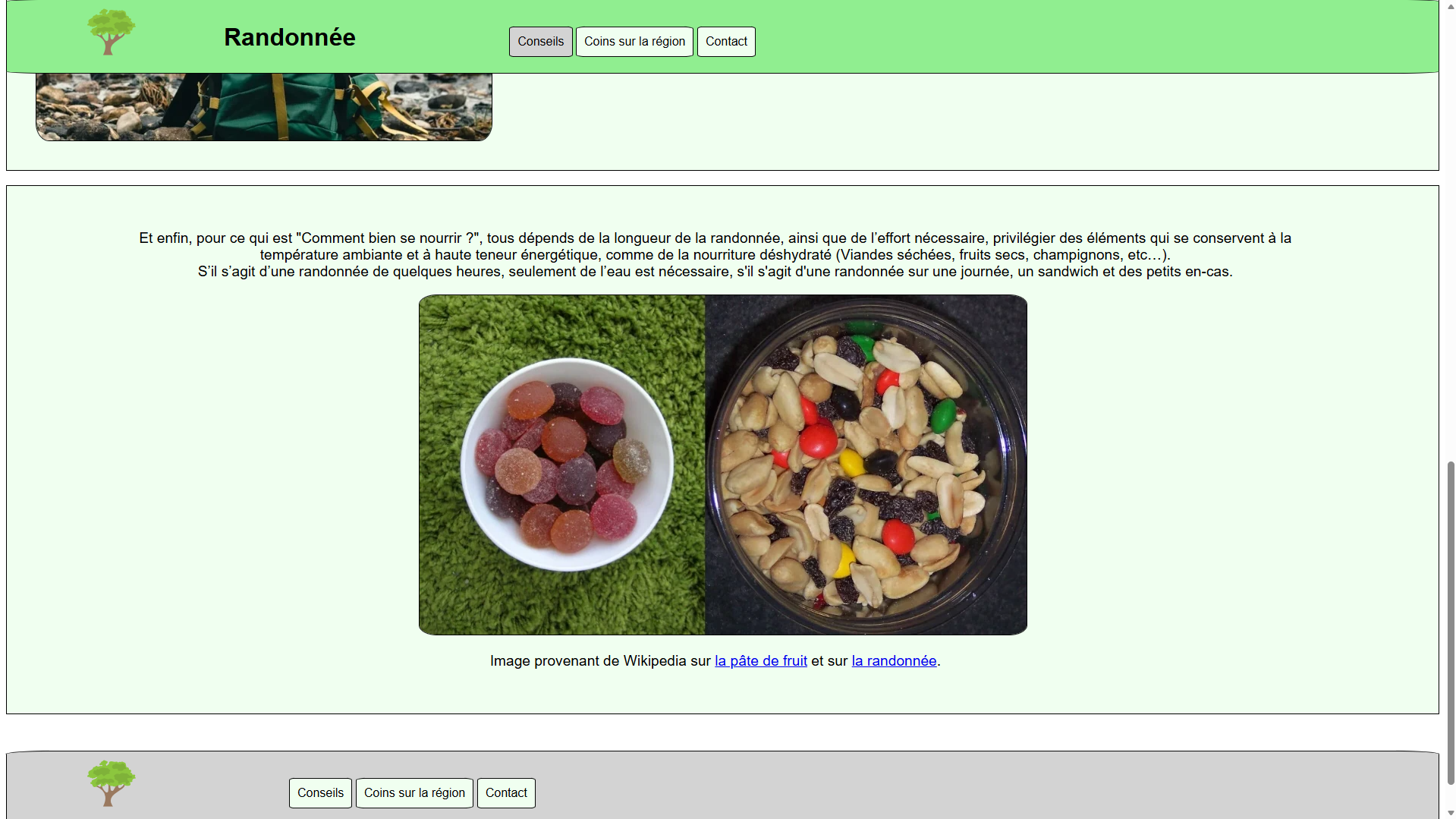 Page Conseils du site