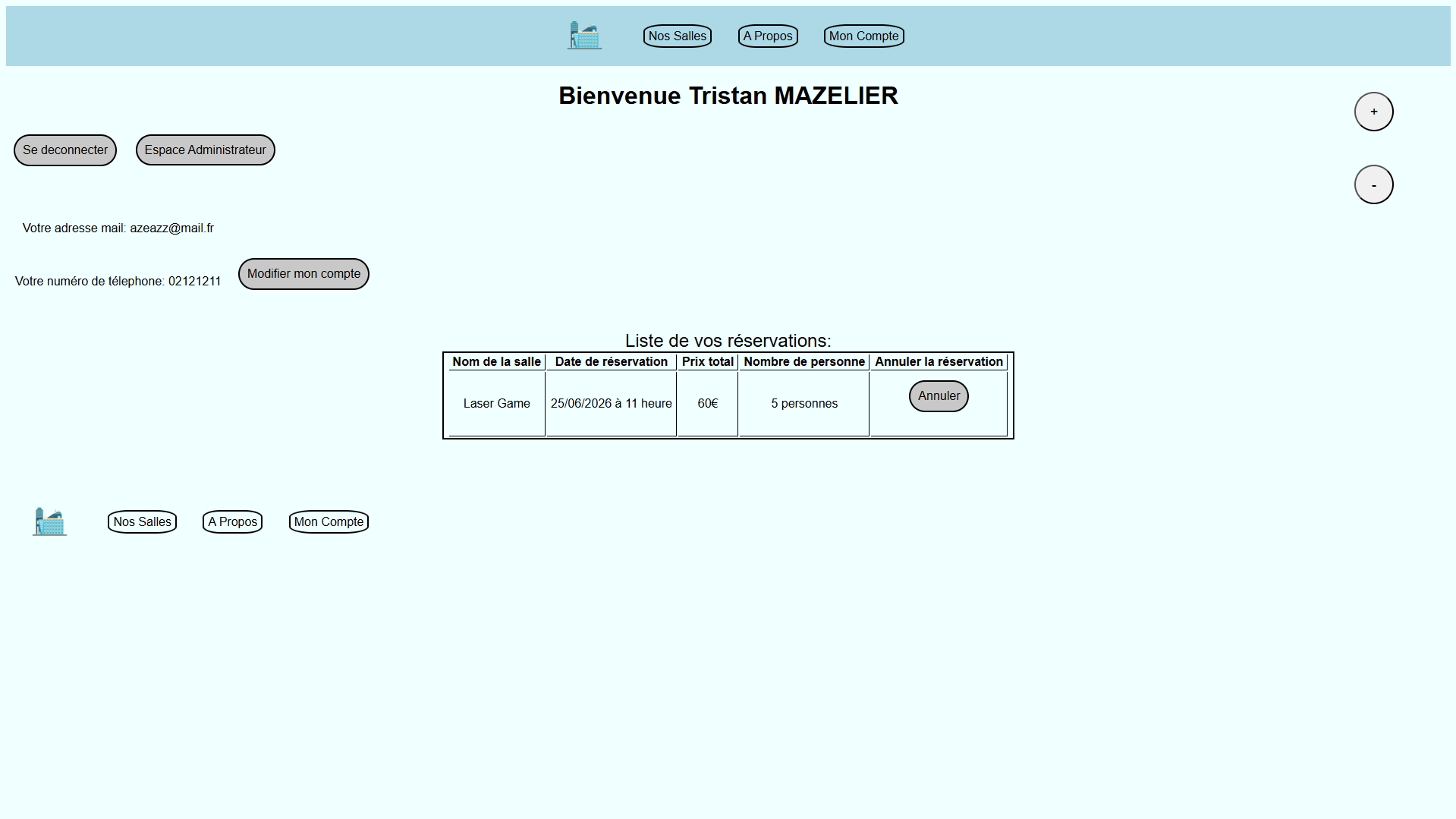 Page Mon Compte du site