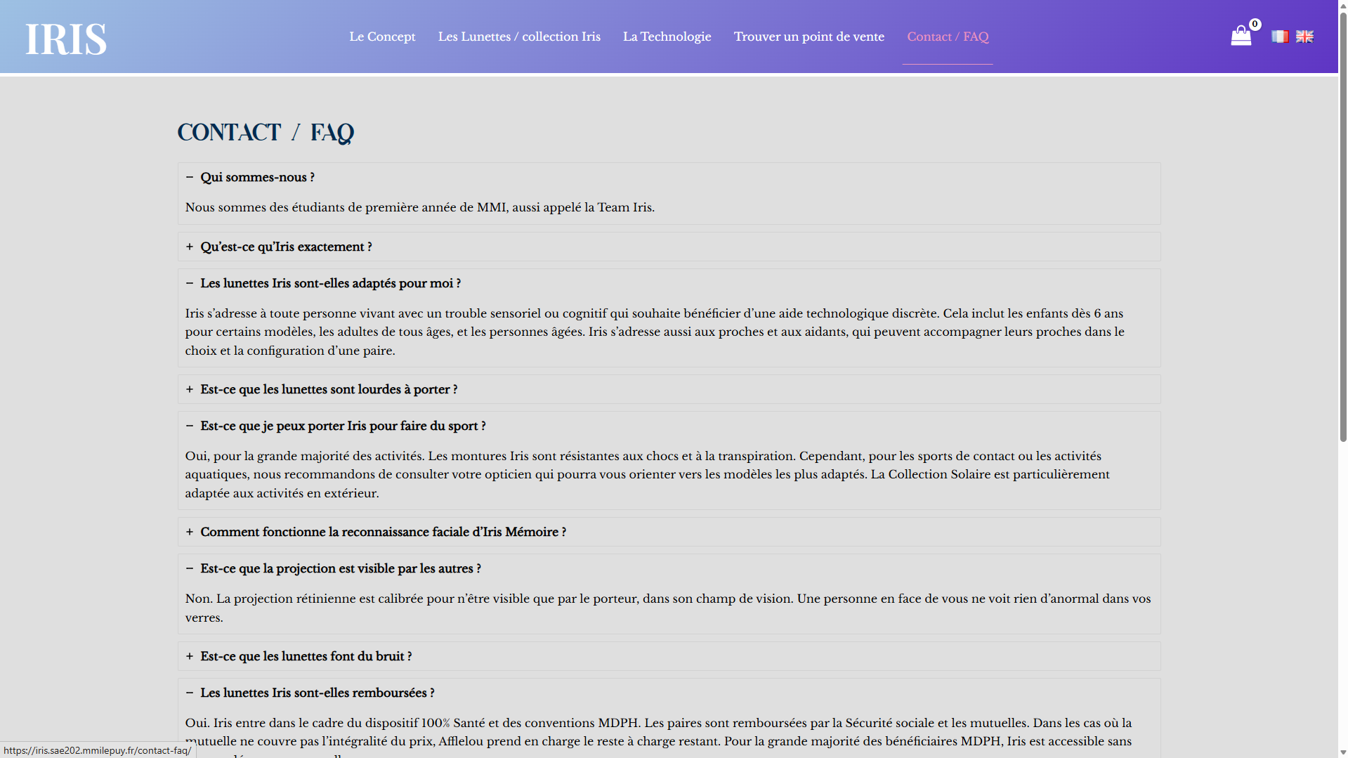 Page FAQ du site